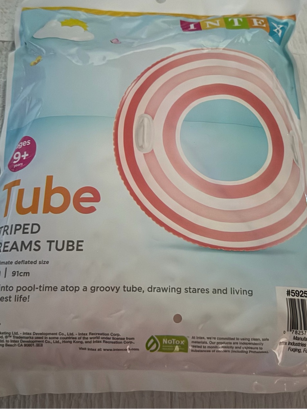 BRAND NEW INTEX PINK & WHOTE STRIPED KIDS SWIM TUBE 9+ 36 IN